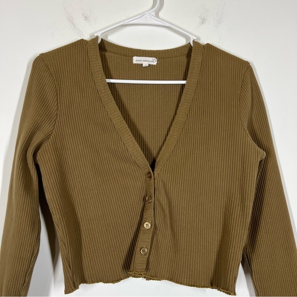Good American Essential Ribbed Crop Cardigan Size 3 or US Large - Picture 5 of 9